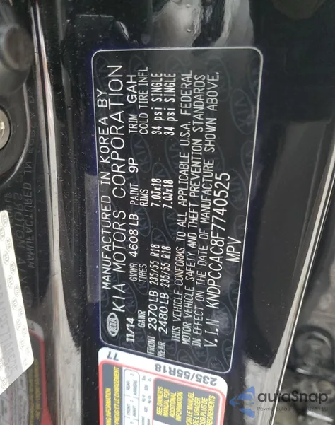 2015 Kia Sportage Ex из США, поврежденный, VIN KNDPCCAC8F7740525